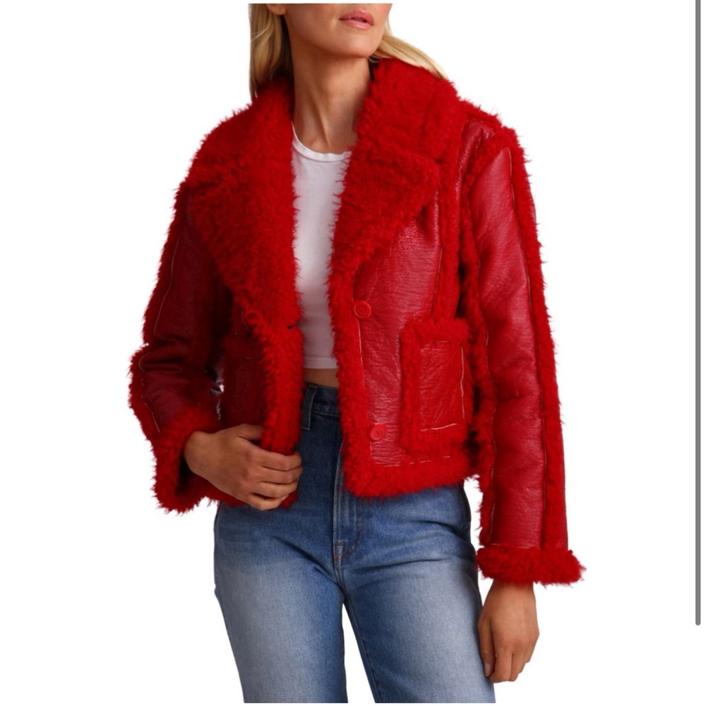 Avec Les Filles Red Faux Shearling Jacket